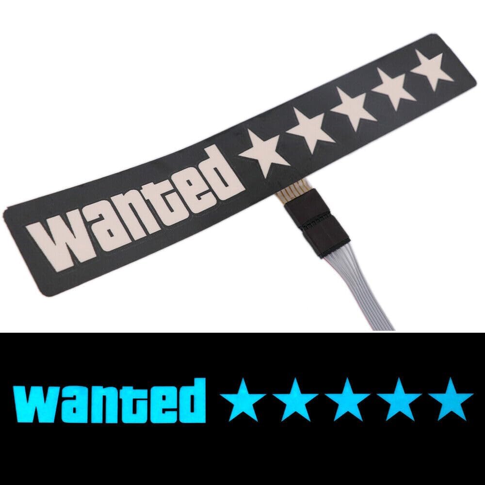 GTA Wanted 5 Star Decal Sticker Light Glow Lamp Panel for Car Windshield LED Decoration Flashing Light Sticker with Multiple Modes (Works with All Cars)