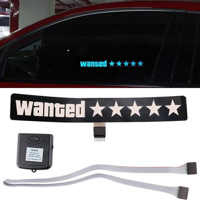 GTA Wanted 5 Star Decal Sticker Light Glow Lamp Panel for Car Windshield LED Decoration Flashing Light Sticker with Multiple Modes (Works with All Cars)