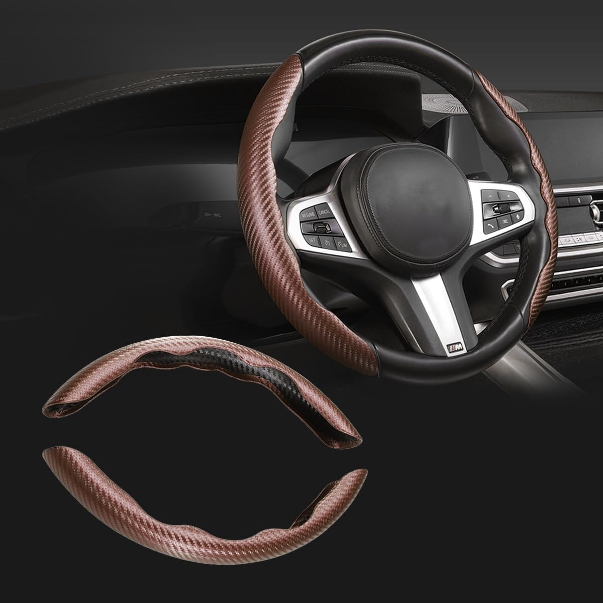 Carbon Fiber ABS Steering Wheel Cover, Car Steering Wheel Cover, Anti-Slip, Comfortable Grip, Durable, Universal for Car (Carbon Brown)