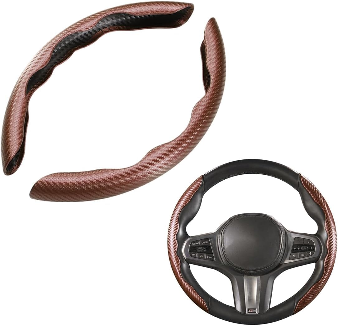 Carbon Fiber ABS Steering Wheel Cover, Car Steering Wheel Cover, Anti-Slip, Comfortable Grip, Durable, Universal for Car (Carbon Brown)