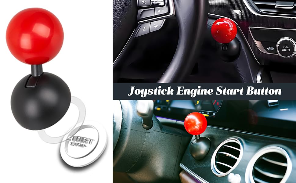 Push Button Start Lever, Car Push to Start Button Rocker, Car Engine Start Stop Button Joystick, Full Ball-bar Rocker Car One Button Automotive One-Touch Start Button Joystick (Metal, Red)