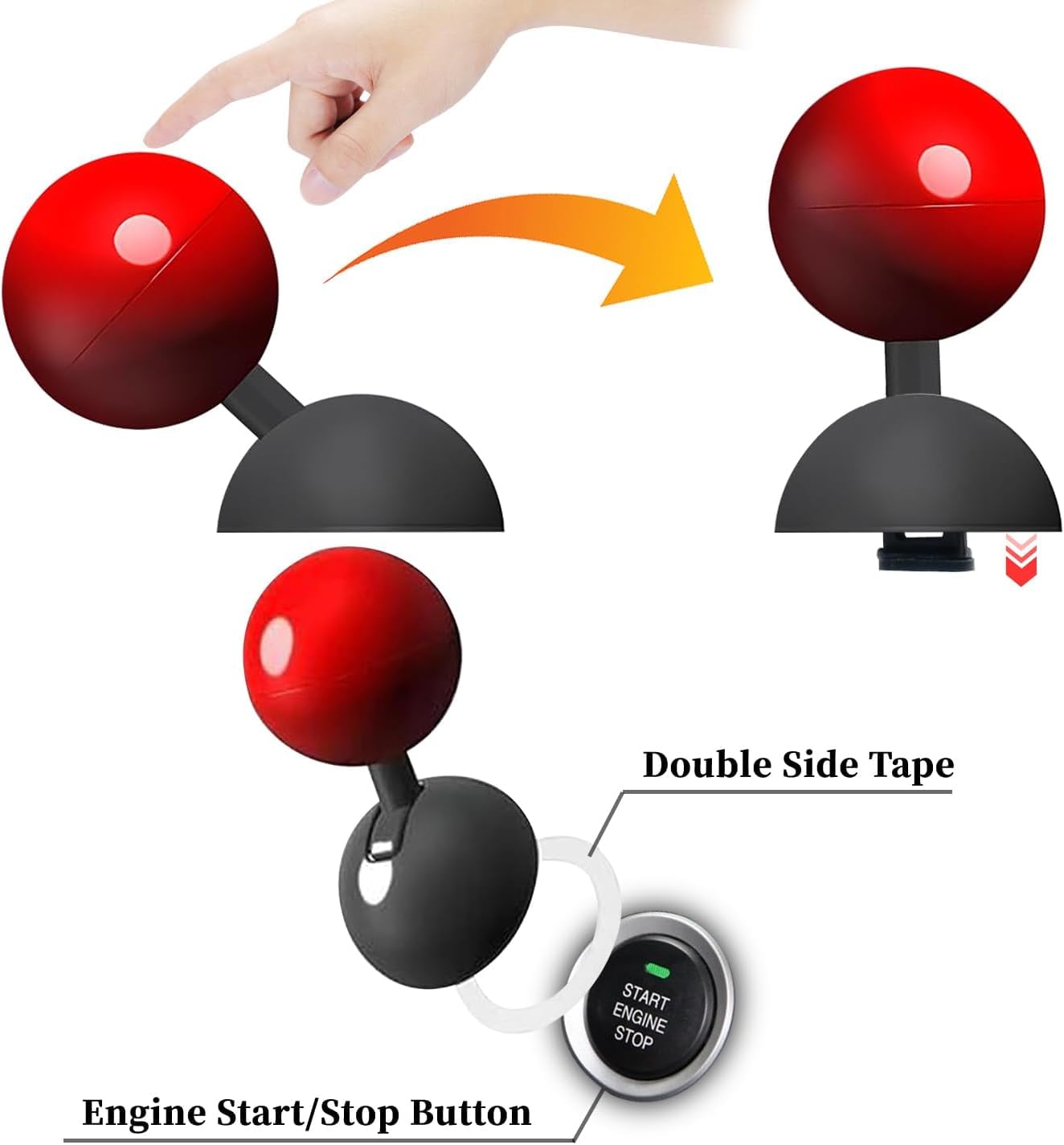 Push Button Start Lever, Car Push to Start Button Rocker, Car Engine Start Stop Button Joystick, Full Ball-bar Rocker Car One Button Automotive One-Touch Start Button Joystick (Metal, Red)