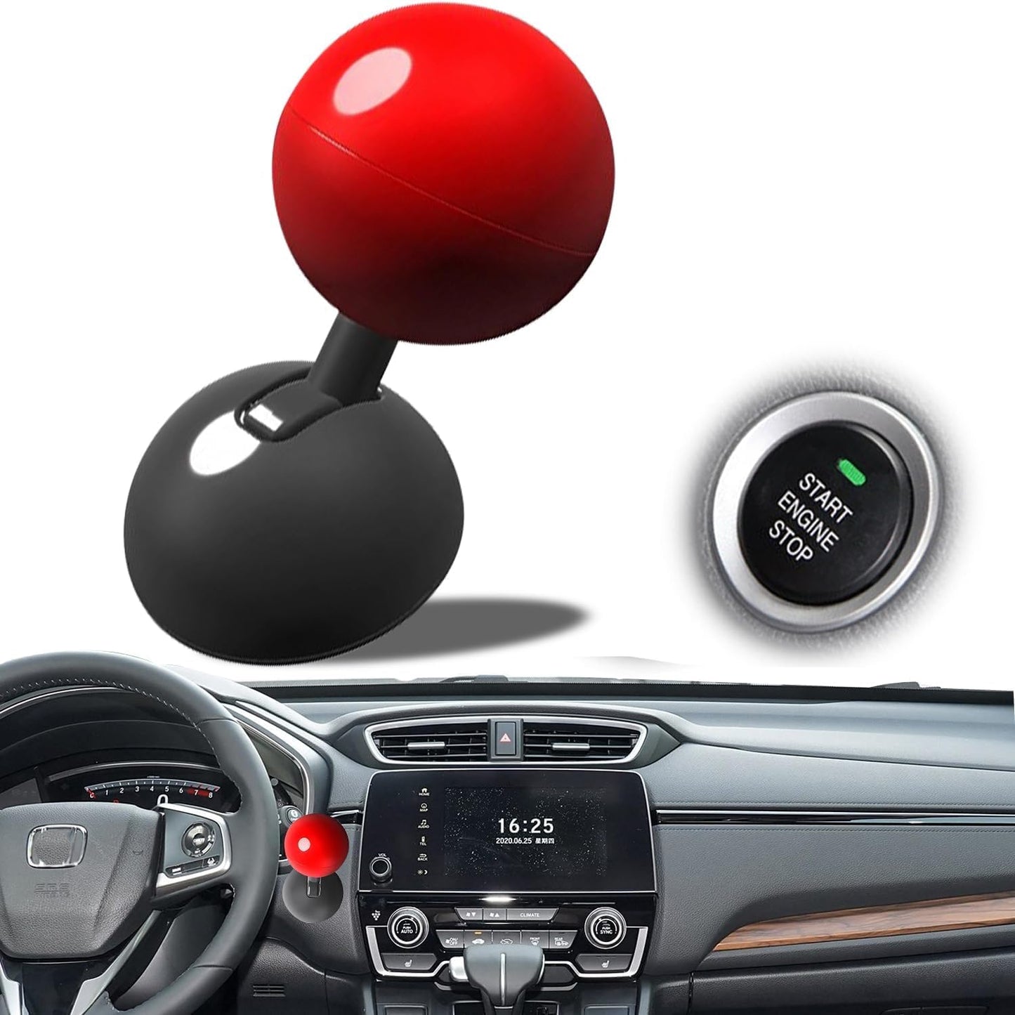 Push Button Start Lever, Car Push to Start Button Rocker, Car Engine Start Stop Button Joystick, Full Ball-bar Rocker Car One Button Automotive One-Touch Start Button Joystick (Metal, Red)