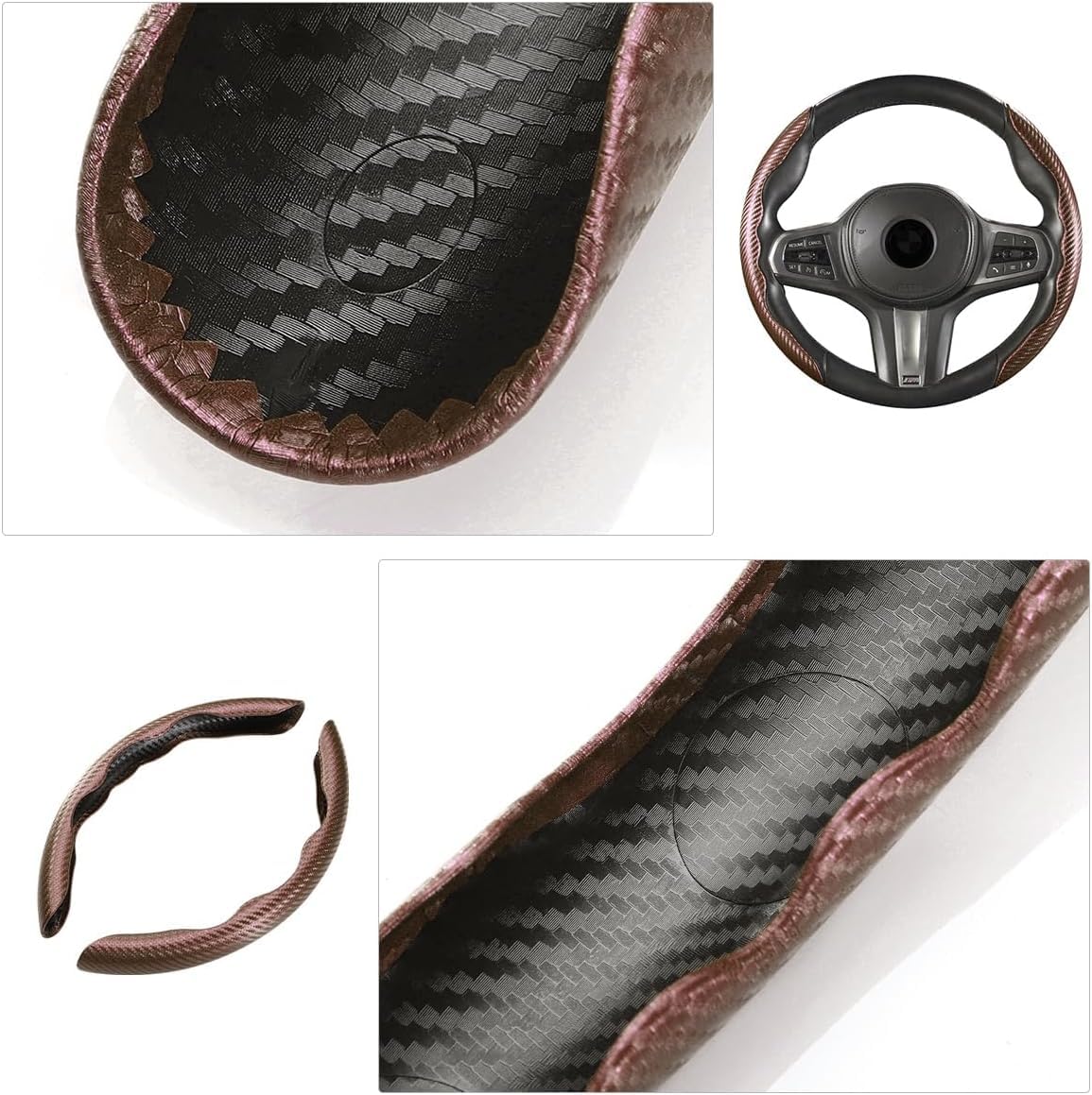 Carbon Fiber ABS Steering Wheel Cover, Car Steering Wheel Cover, Anti-Slip, Comfortable Grip, Durable, Universal for Car (Carbon Brown)