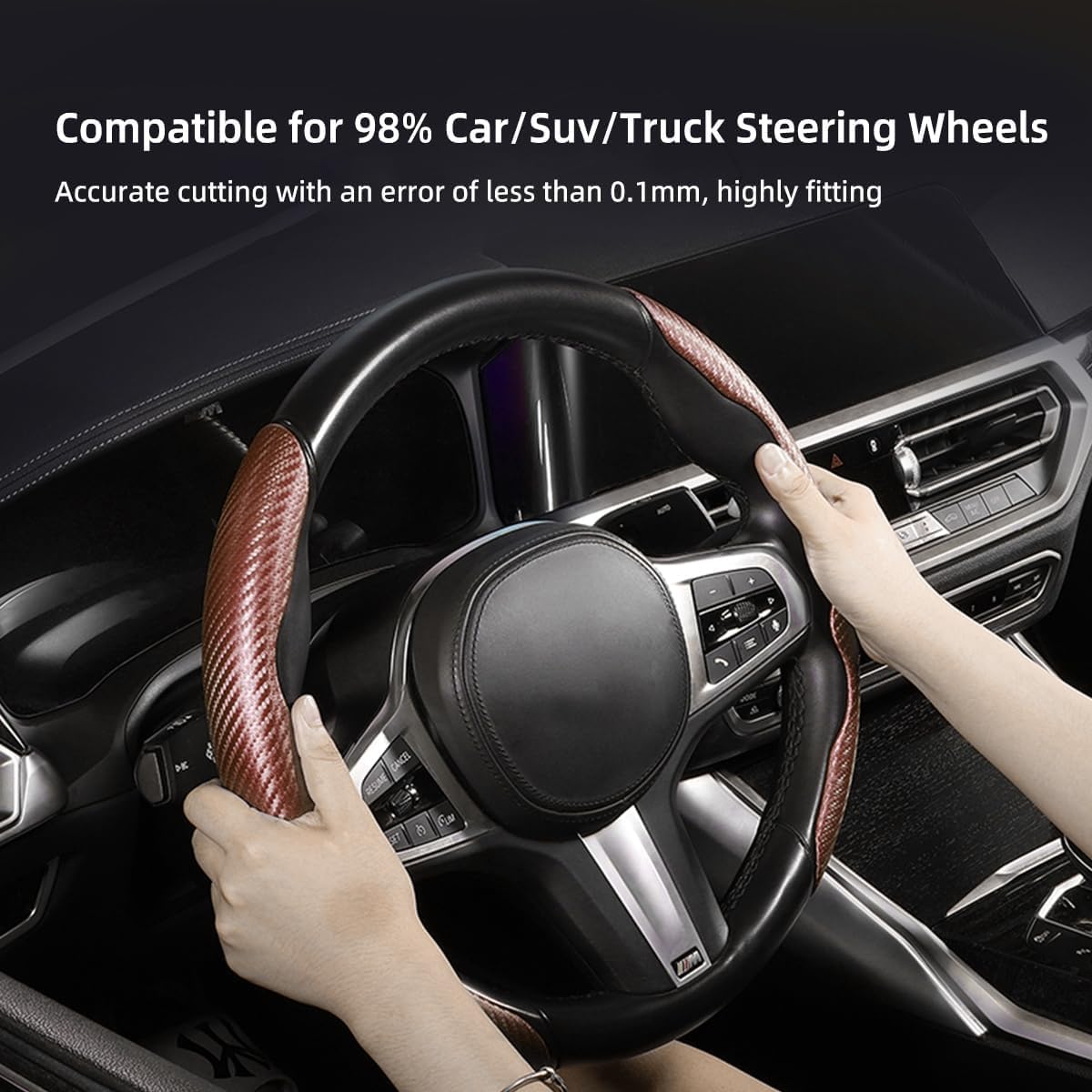 Carbon Fiber ABS Steering Wheel Cover, Car Steering Wheel Cover, Anti-Slip, Comfortable Grip, Durable, Universal for Car (Carbon Brown)