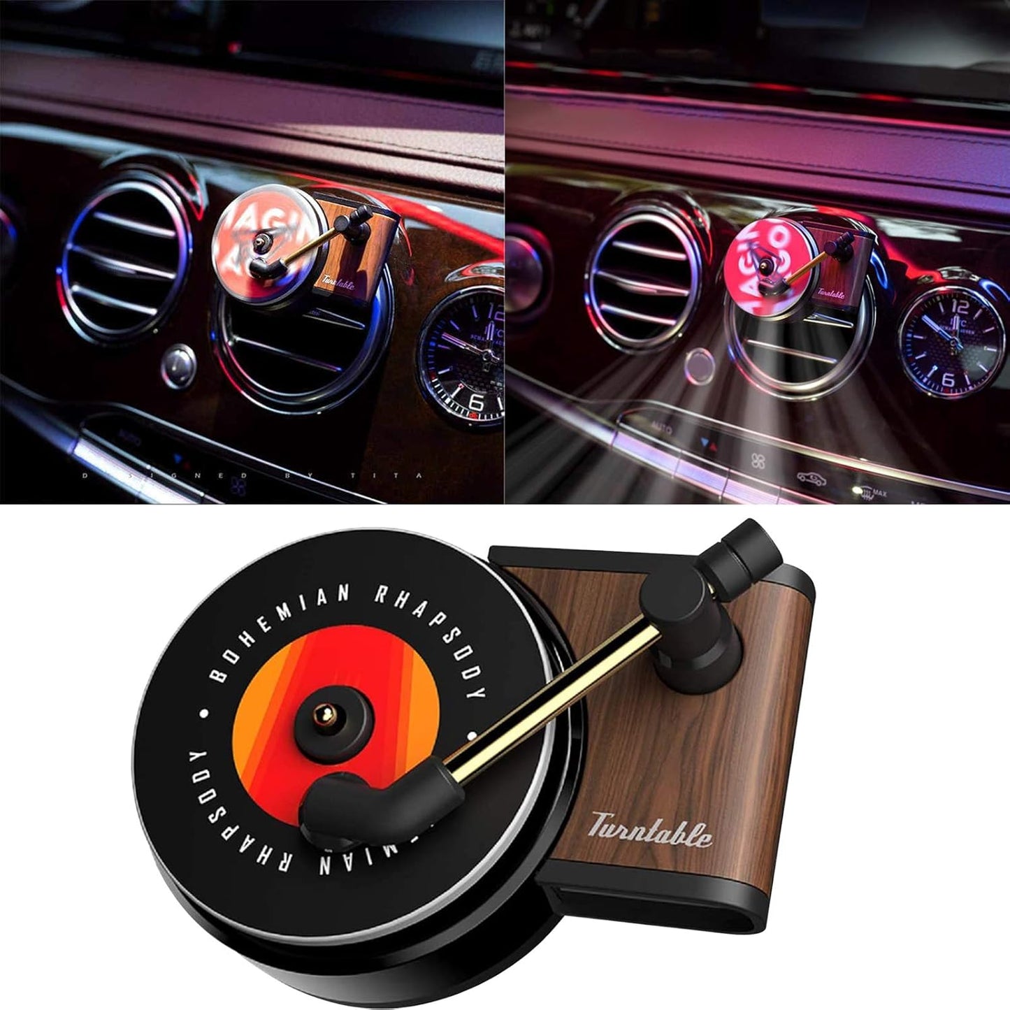 Gramophone Car Vent Clip Aromatherapy Fragrance Diffuser, Car Record Player Design Turntable Perfume Vent Outlet Diffuser