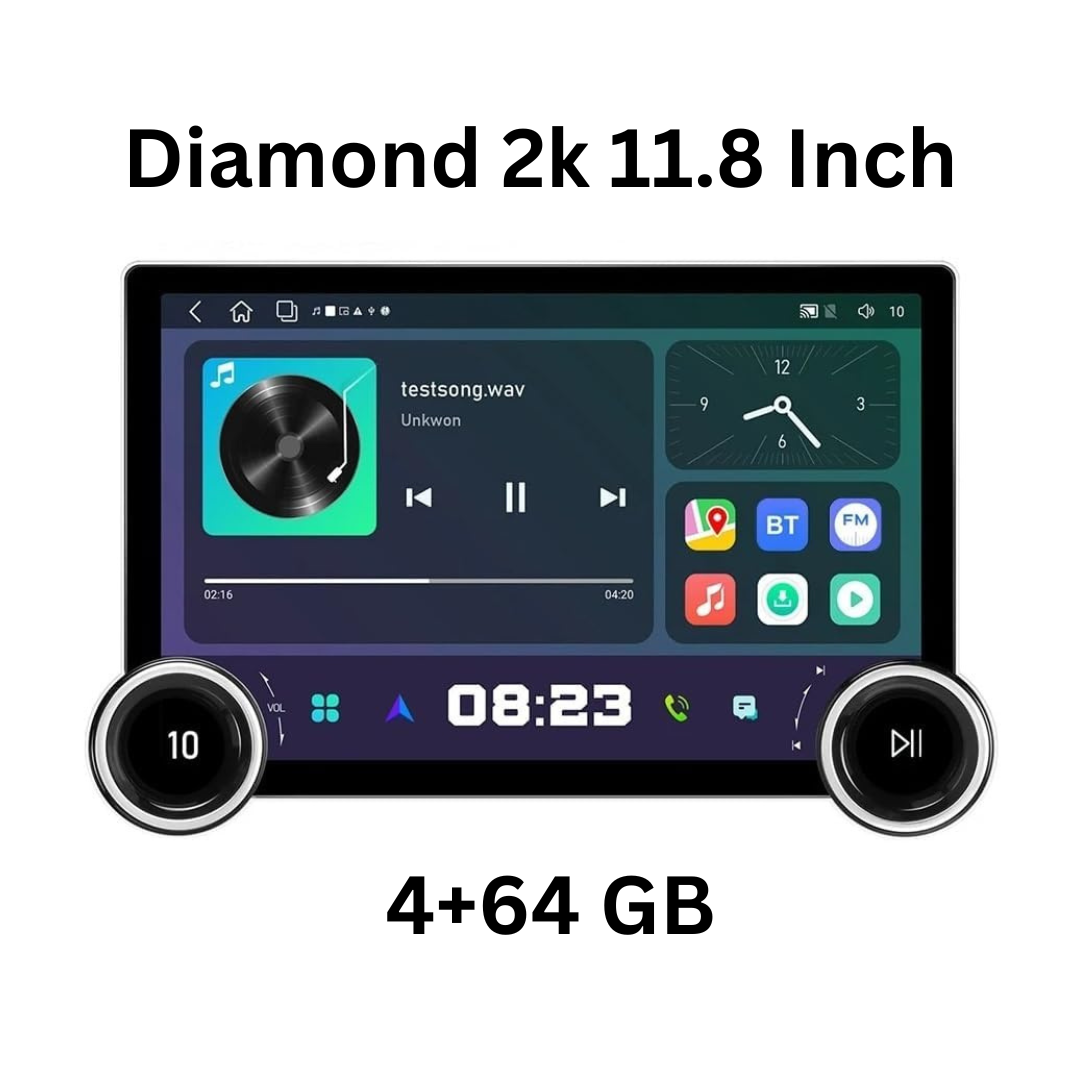 Diamond 2k 11.8 Inch FHD Diamond Series 2K Car Android Stereo Touch Screen 4+64 4G WiFi Wireless Carplay Android Auto GPS Navigation Bluetooth 36 DSP Band with Universal Frame