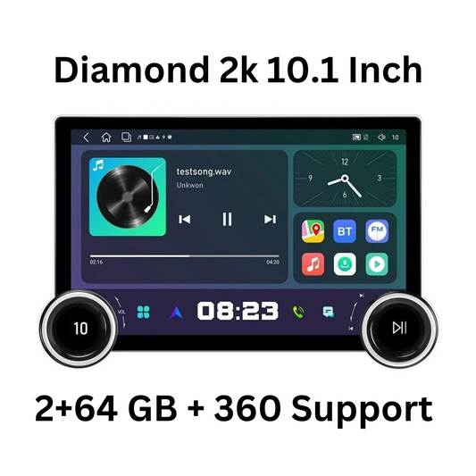 Diamond 2k 10.1 Inch With 360 Camera Support Car Android Stereo Touch Screen 2+64 4G WiFi Wireless Carplay Android Auto GPS Navigation Bluetooth 36 DSP Band with Universal Frame